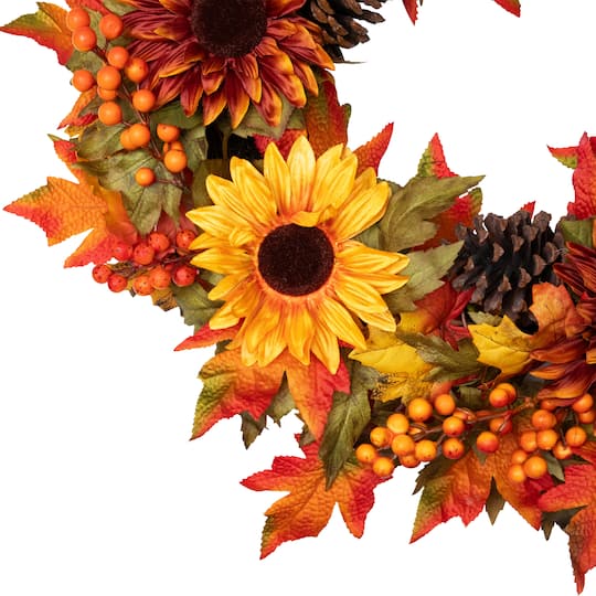 24" Sunflower & Pinecone Fall Wreath